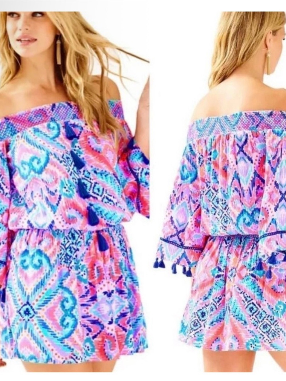 Lilly Pulitzer Joelle Crepe Off The Shoulder Tassel Dress – Size Small